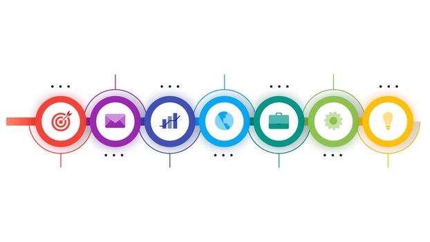 Infographic Timeline Constructor. Paper Style Multicolored Pointers. Vector Template For Modern Business Presentation, Web Banners, Layouts.