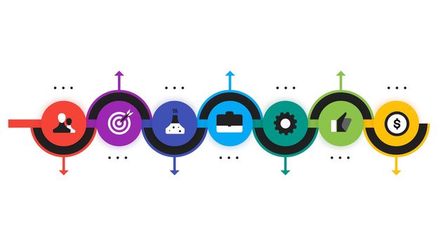 Infographic Timeline Constructor. Paper Style Multicolored Pointers. Vector Template For Modern Business Presentation, Web Banners, Layouts.