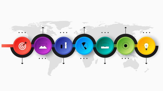 Infographic Timeline Constructor. Paper Style Multicolored Pointers. Vector Template For Modern Business Presentation, Web Banners, Layouts.