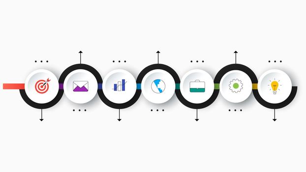 Infographic Timeline Constructor. Paper Style Multicolored Pointers. Vector Template For Modern Business Presentation, Web Banners, Layouts.