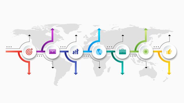 Infographic Timeline Constructor. Paper Style Multicolored Pointers. Vector Template For Modern Business Presentation, Web Banners, Layouts.