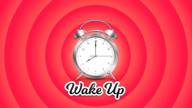 Wake Up. Vector Perfect Conceptual Illustration With Ringing Alarm Clock On Red Background.