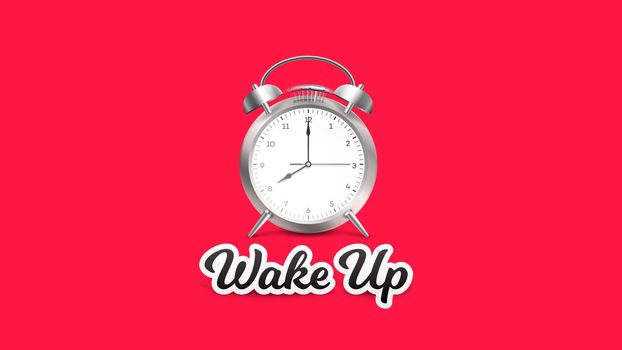 Wake Up. Vector Perfect Conceptual Illustration With Ringing Alarm Clock On Red Background.