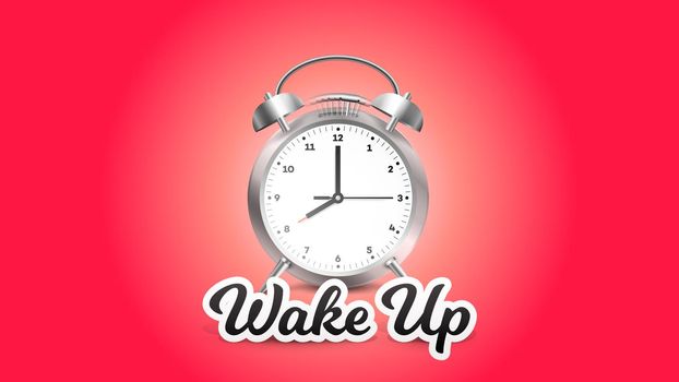 Wake Up. Vector Perfect Conceptual Illustration With Ringing Alarm Clock On Red Background.