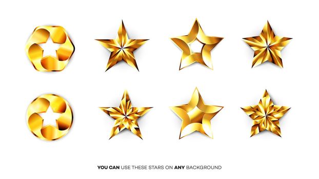 Vector Perfect Glossy Golden Stars. Template For Christmas, Award Or Five Stars Rating Design.