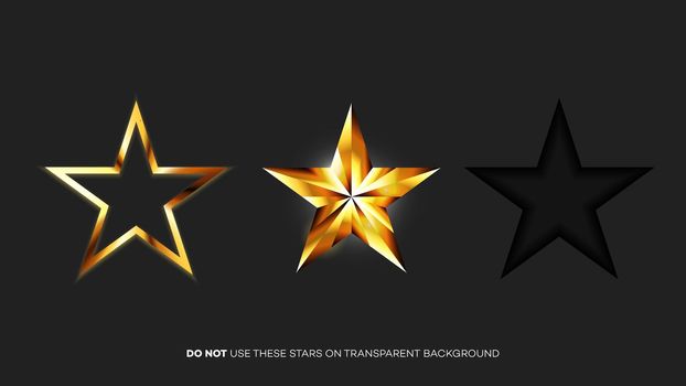 Vector Perfect Glossy Golden Stars. Template For Christmas, Award Or Five Stars Rating Design.