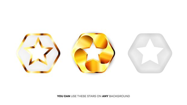 Vector Perfect Glossy Golden Stars. Template For Christmas, Award Or Five Stars Rating Design.