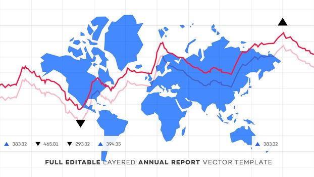 Global annual financial report. Analysis of statistics on editable chart. Layered vector financial chart with editable strokes.