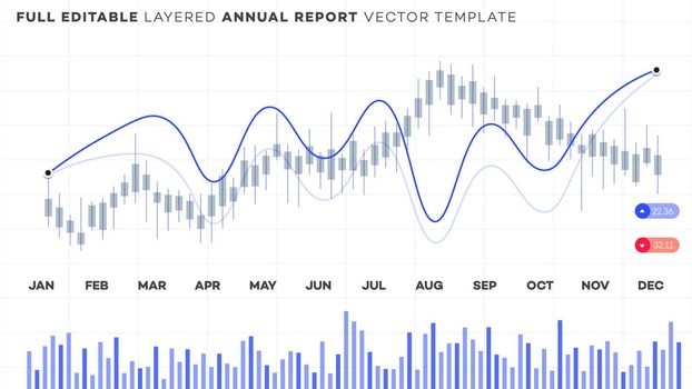 Global annual financial report. Analysis of statistics on editable chart. Layered vector financial chart with editable strokes.