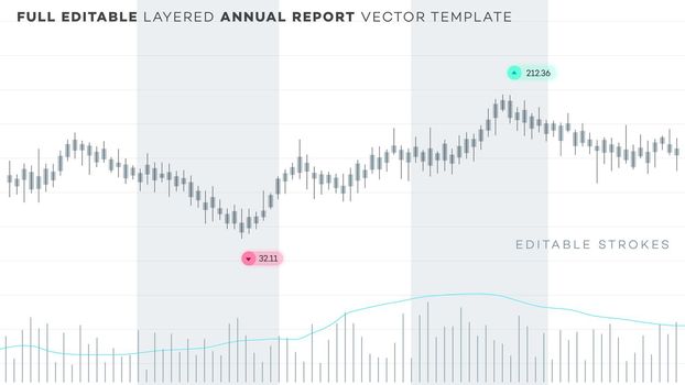 Global annual financial report. Analysis of statistics on editable chart. Layered vector financial chart with editable strokes.