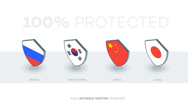 Abstract Vector Country Flag Shield. Russia, south korea, china japan