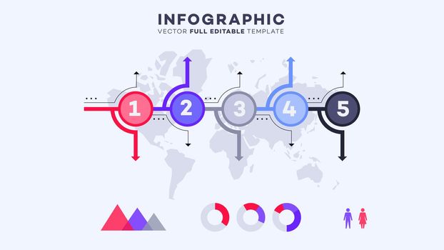 Abstract Geometric World Map. Most Popular Infographic Elements. Vector Collection. All Charts With Editable Strokes.