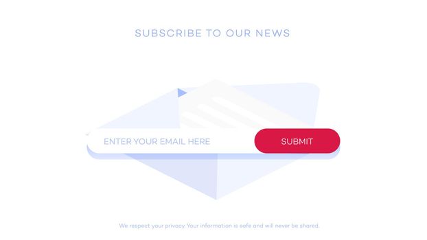 Email subscribe to latest news. Website element with e-mail subscribition form. Web template for subscribition page design. Clean and simple vector illustration.