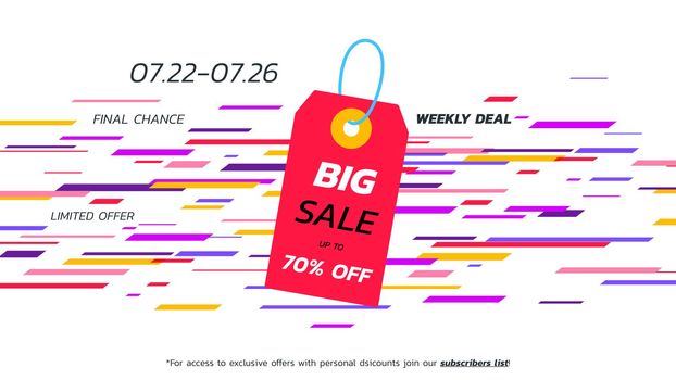 Abstract big sale banner. Vector hanging tag. Template for special offer design.