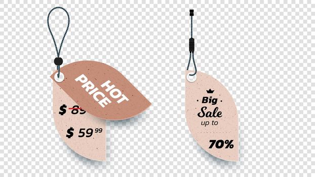 Realistic Carton Hanging Sale Tags. Set Of Isolated Vector Paper Sale Labels. Christmas Sale Tags. Vector Design Elements.