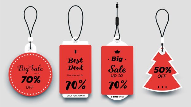 Flat Paper Sale Tags. Set Of Isolated Vector Sale Labels. Christmas Sale Tags.Vector Design Elements.