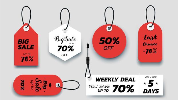 Flat Paper Sale Tags. Set Of Isolated Vector Sale Labels. Christmas Sale Tags.Vector Design Elements.