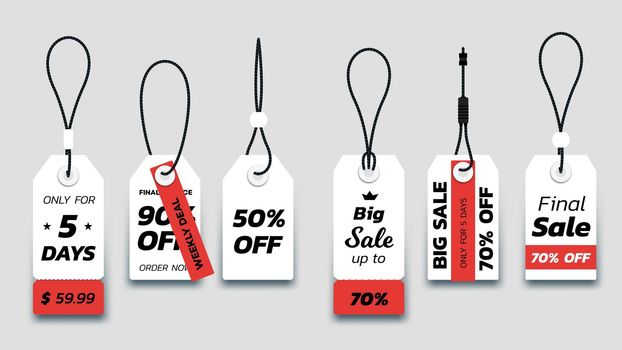 Flat Paper Sale Tags. Set Of Isolated Vector Sale Labels. Christmas Sale Tags.Vector Design Elements.