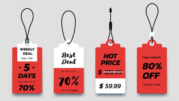 Flat Paper Sale Tags. Set Of Isolated Vector Sale Labels. Christmas Sale Tags.Vector Design Elements.