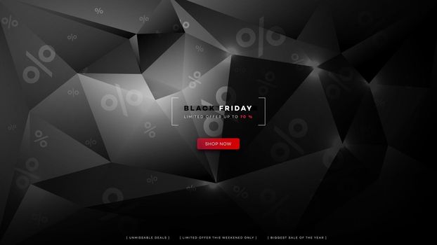 Black friday sale. Realistic background diamond polygon. Black friday banner. Dark background header for website.