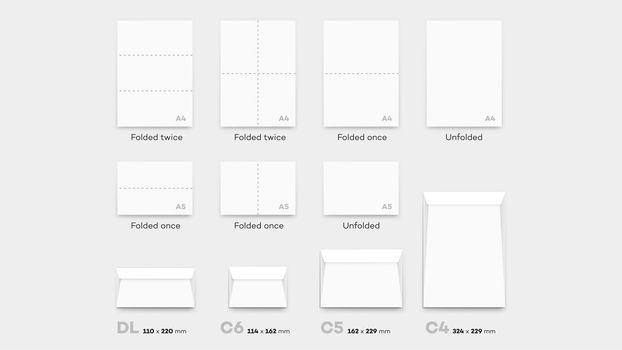 Most Envelopes Guide With A4 Paper Blanks. Vector Template.