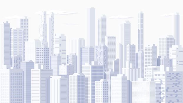 High detailed panoramic vector cityscape. Simple and clean high detailed metropolis with skyscrapers. Backdrop cityscape template.