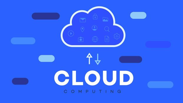 Conceptual flat vector illustration for cloud hosting. Moution animation ready cloud concept. Simple and clean blue vector background.