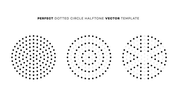 Vector geometric perfect dotted halftone circle. Vector design element. Overlay texture. Branding element.