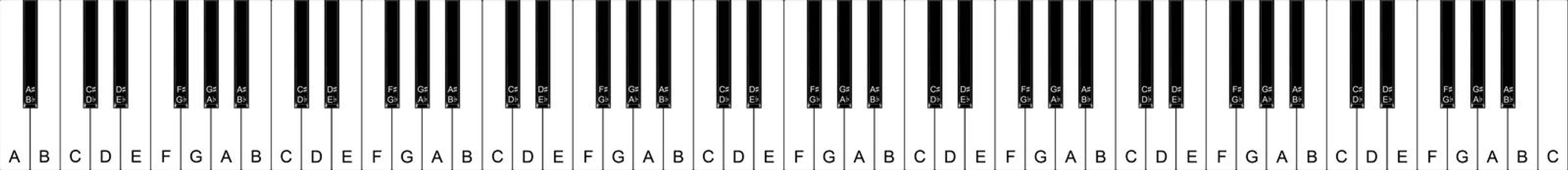 A piano keyboard with notes shown 3d illustration