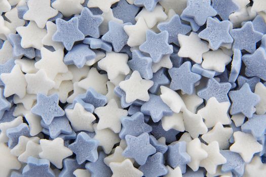 Blue and white sugar stars cake decorations sprinkles