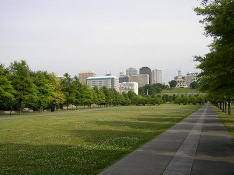 A view of downtown Nashville, Tennessee from Bicentennial Park
