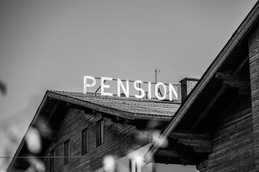 House with text "pension", abandoned hotel / motel in austria / germany