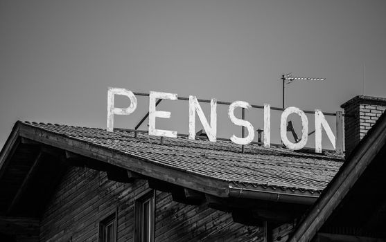 House with text "pension", abandoned hotel / motel in austria / germany