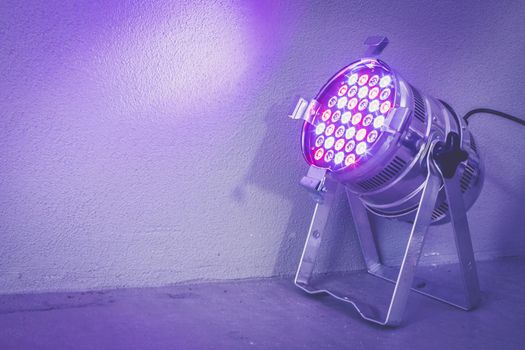 Party lighting: Colorful LED spots on the floor, hall