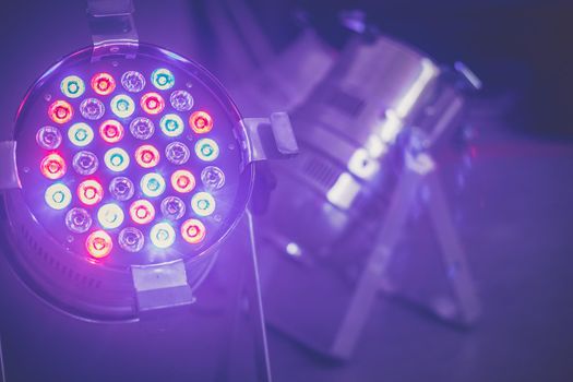 Party lighting: Colorful LED spots on the floor, hall