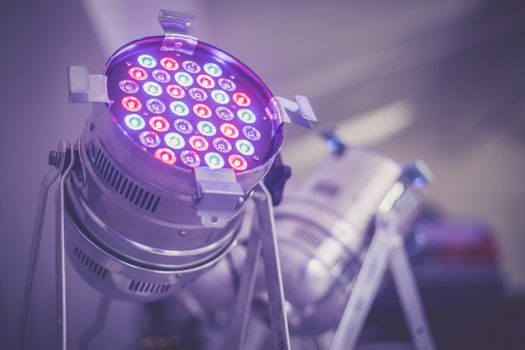 Party lighting: Colorful LED spots on the floor, hall