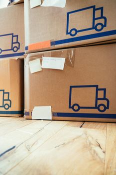 Move. Cardboard, boxes and stuff for moving into a new home