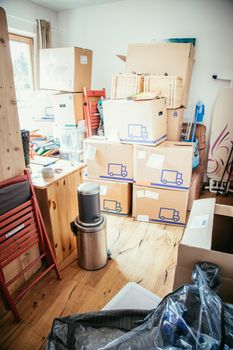 Move. Cardboard, boxes and stuff for moving into a new home