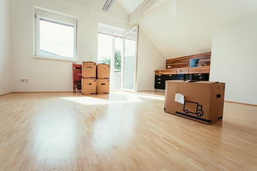 Move. Cardboard, boxes and stuff for moving into a new home