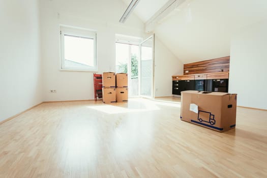 Move. Cardboard, boxes and stuff for moving into a new home