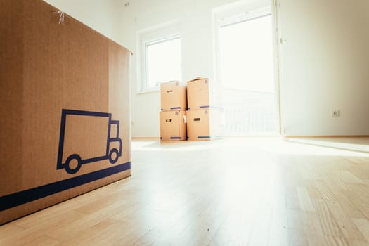 Move. Cardboard, boxes and stuff for moving into a new home