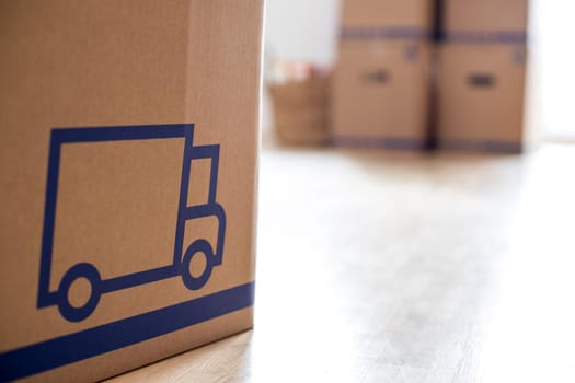 Move. Cardboard, boxes and stuff for moving into a new home