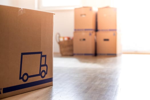 Move. Cardboard, boxes and stuff for moving into a new home