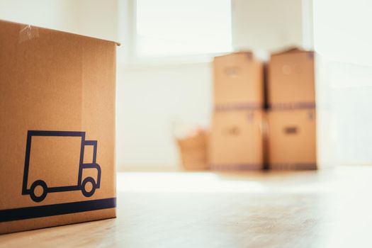 Move. Cardboard, boxes and stuff for moving into a new home