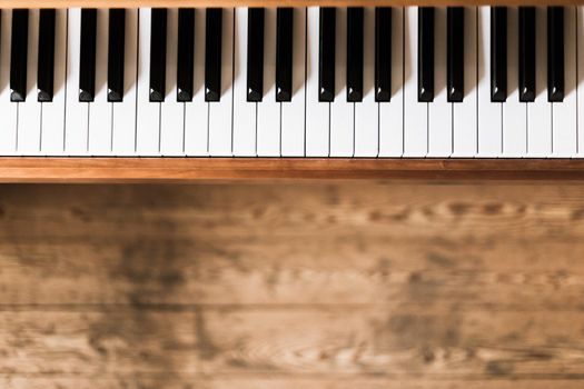 Vintage wooden piano keys with text space