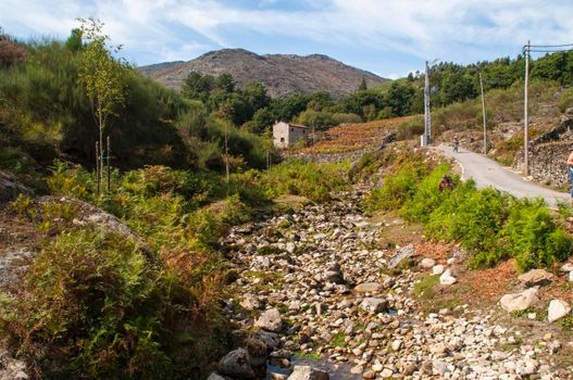 Dry river in the mountains in the north of Portugal.