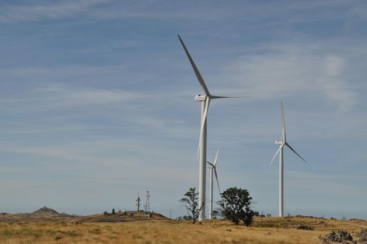 Windmills in the mountains near Arouca, Portugal.