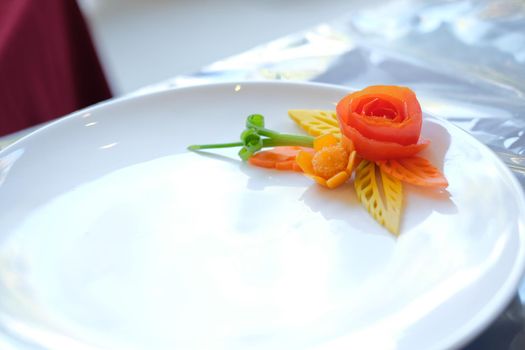 fruit vegetable carving. food decoration artwork in 'Thailand