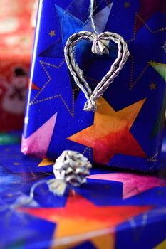 Close-up of colorful christmas gifts