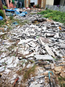 Debris of the building construction debris. Near an abandoned ruined building